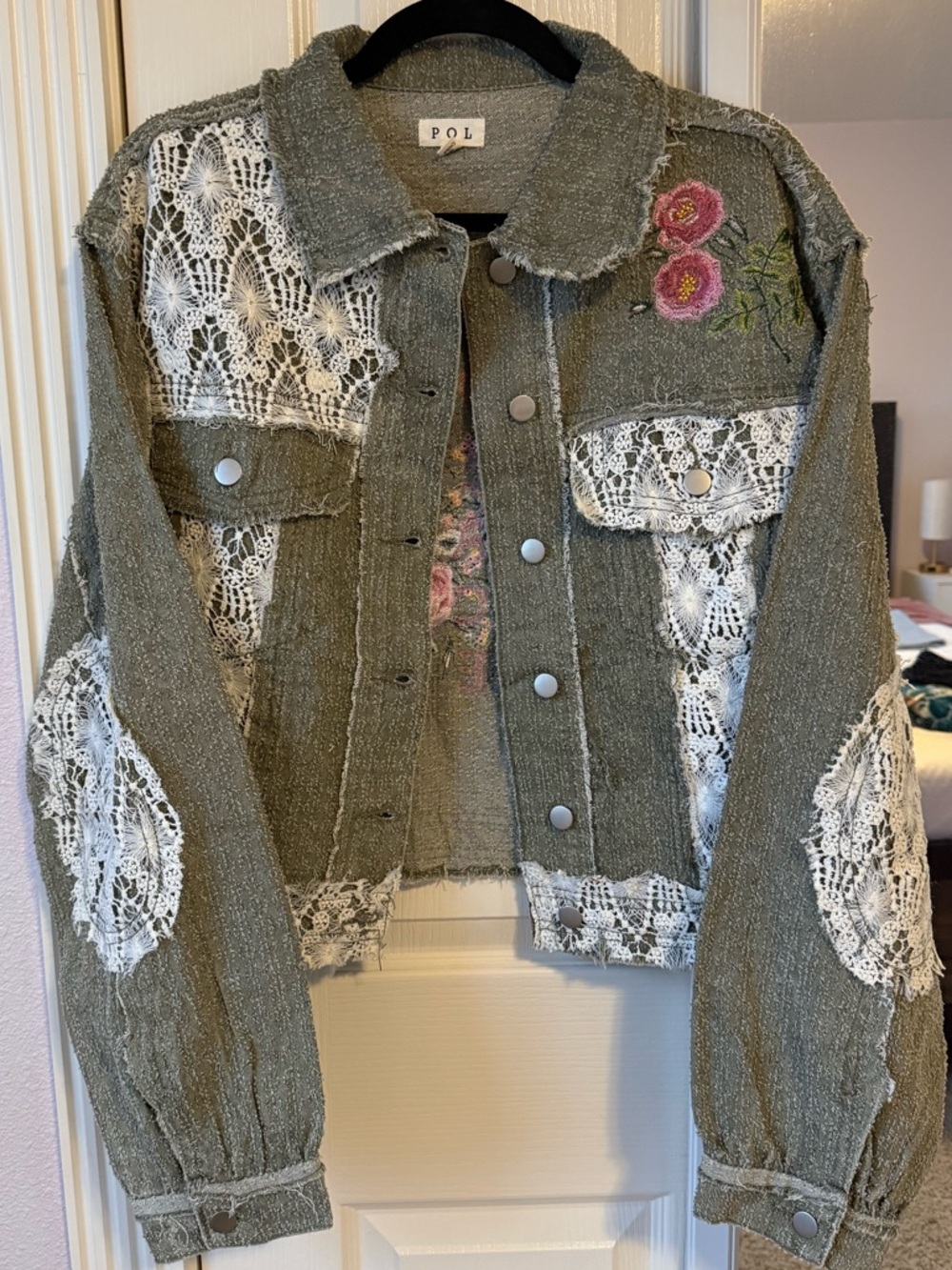 POL Green Jacket Floral Embroidery & Lace Size L